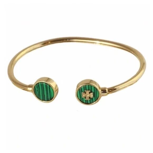 NWT Tory Burch Gold Kira Semi-Precious Cuff Bracelet, Green Malachite